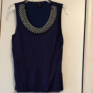 EUC! August Silk Tank Blouse w/Silver Beaded Collar - Medium